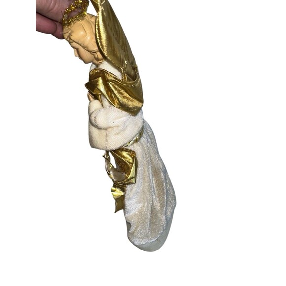 Vintage Gold Wing Angel Tree Topper White Velvet Gown Classic Christmas Angel - Picture 10 of 10